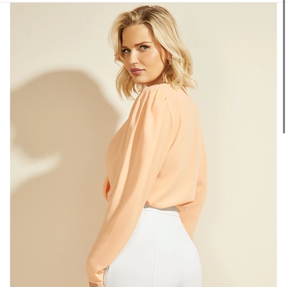 New Guess Marciano Amiee Puffy Sleeve Deep V neck Wrap Blouse XS - Picture 10 of 12